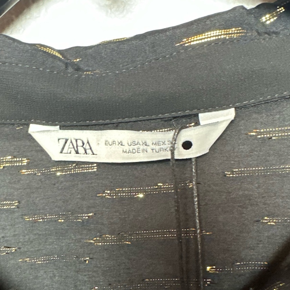 NWT ZARA Women’s Black and Gold Metallic Shirt Dress Size XL - Picture 5 of 10
